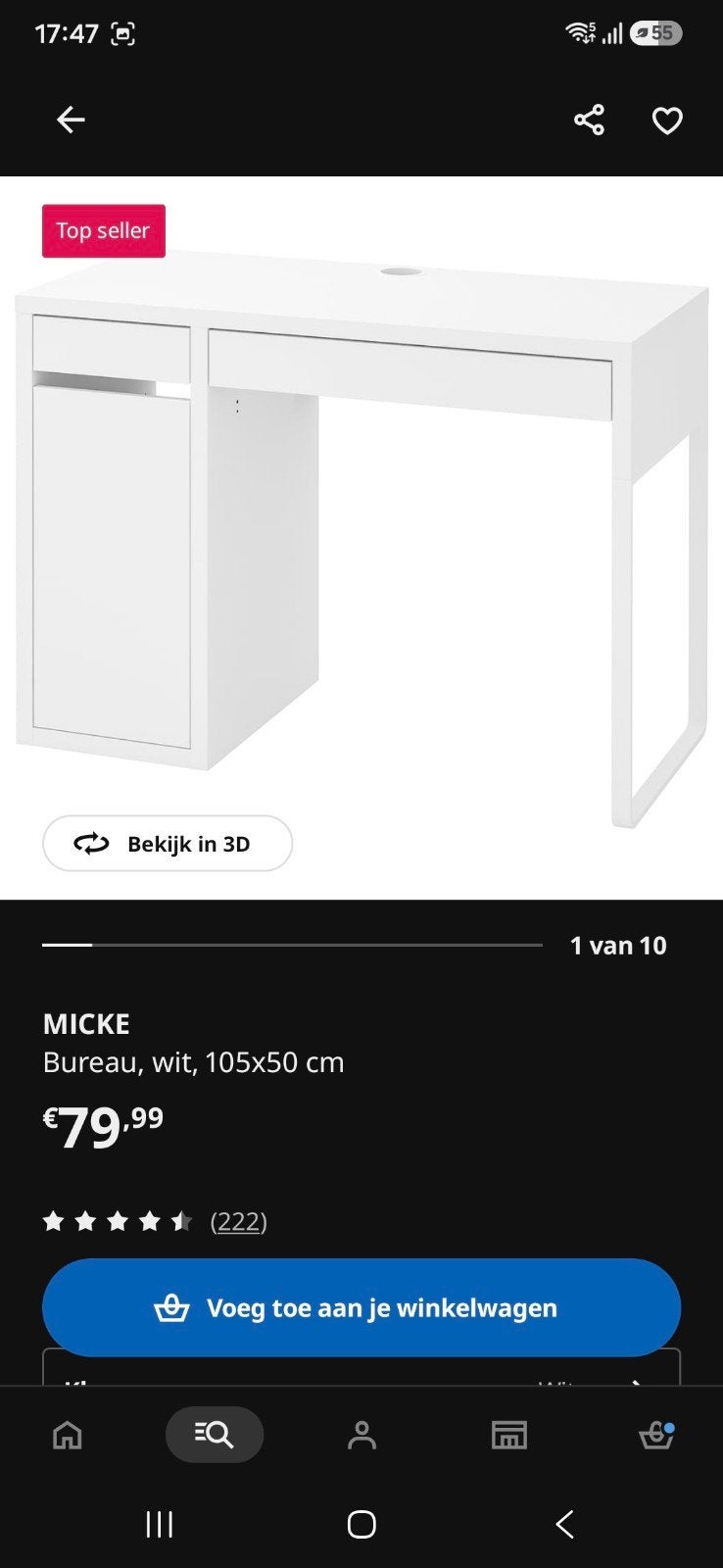 IKEA bureau wit + bureaustoel + vloermat, Ophalen, Gebruikt, Spaanplaat of MDF, IKEA