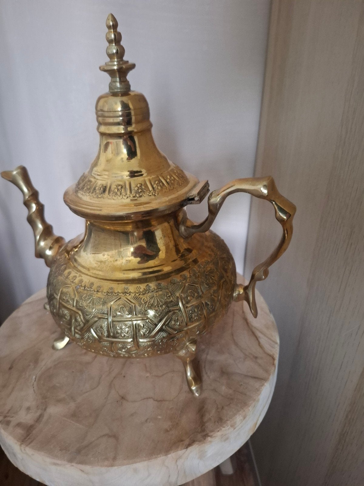 Vintage Marokkaanse diamant blanc messing theepot waterkoker, Ophalen