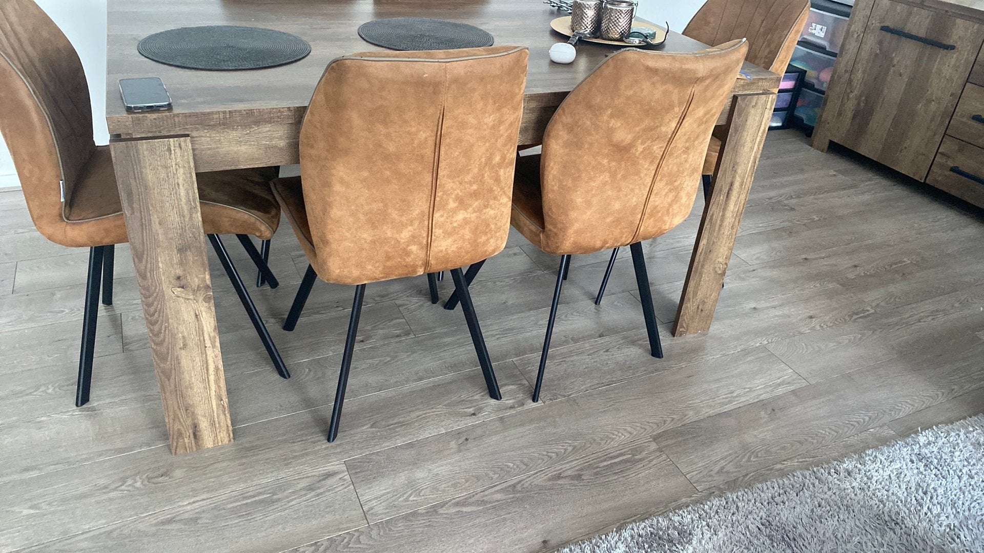 6 eetstoelen gebruikt, Huis en Inrichting, Stoffering | Vloerbedekking, Ophalen of Verzenden, Gebruikt, 75 m² of meer, Laminaat