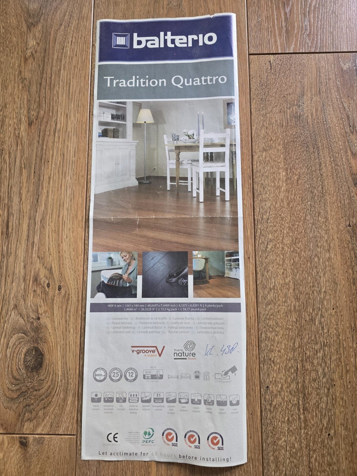 Gezocht: Balterio Tradition Quattro Laminaat Kleur 438, Ophalen, 50 tot 150 cm, Zo goed als nieuw, 10 m² of meer