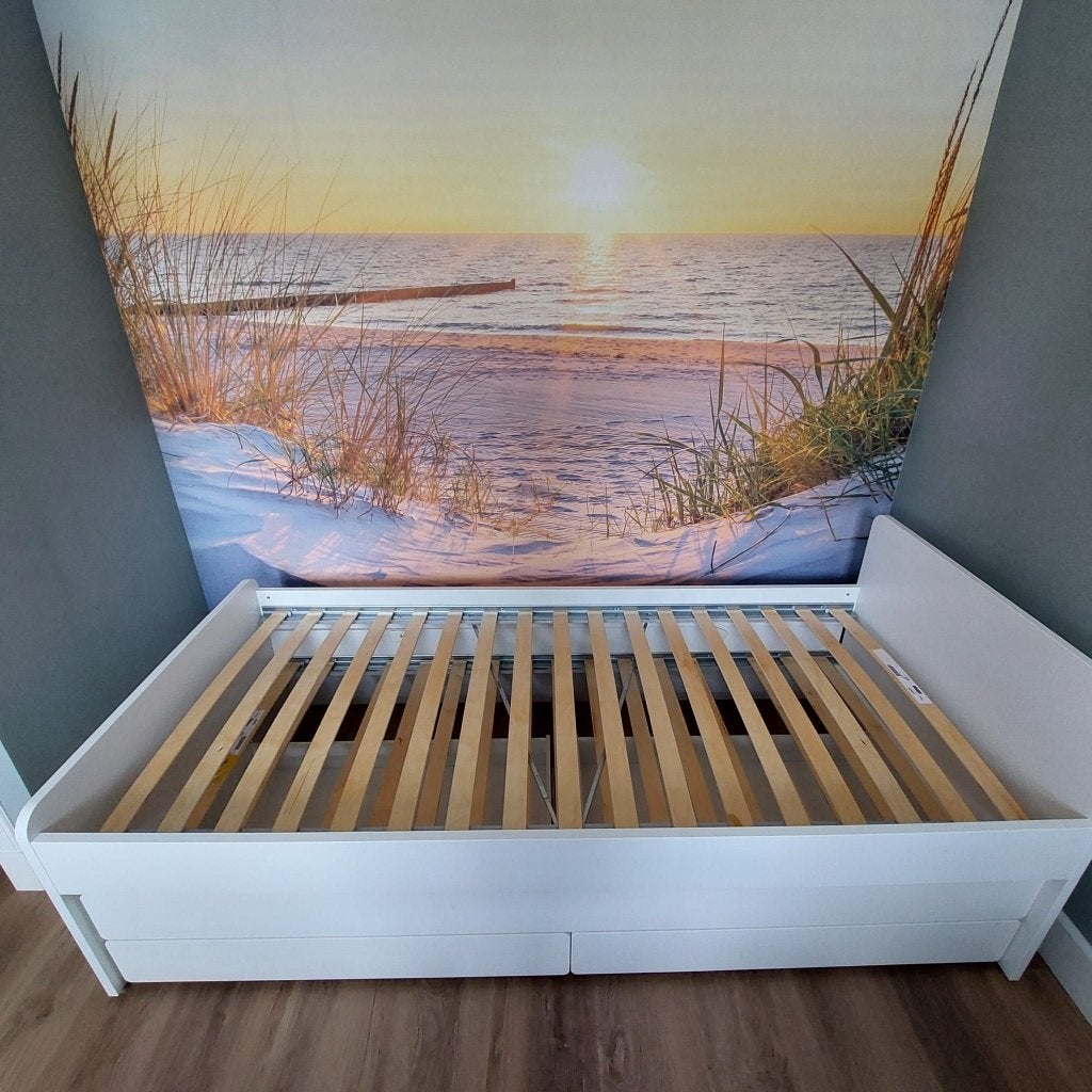 Logeerbed Ikea Slakt (met onderbed en lades), Ophalen, 90 cm, Eenpersoons, Wit
