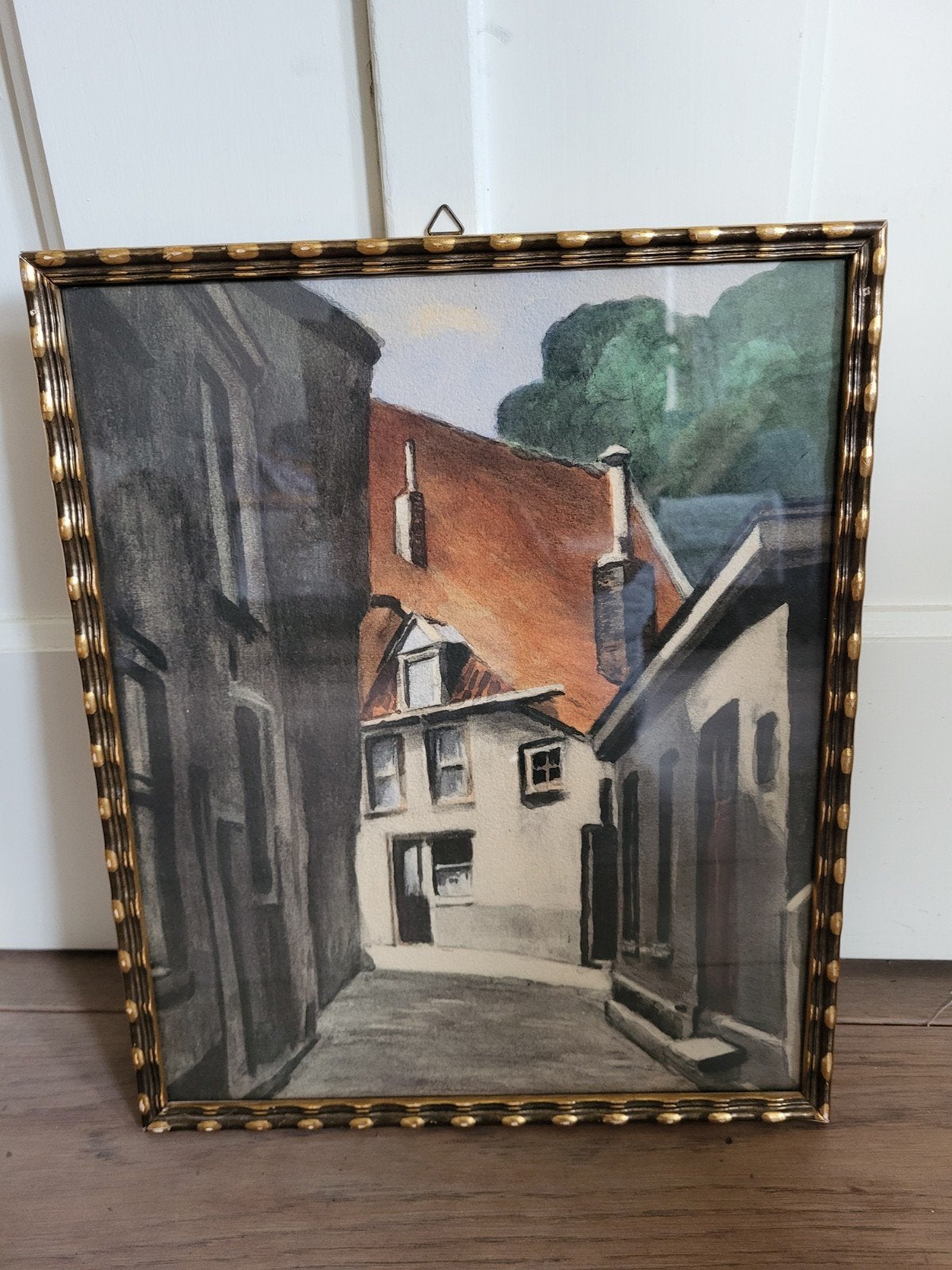 Oud Hollands Stadsgezicht Schilderij in Gouden Lijst, Ophalen of Verzenden