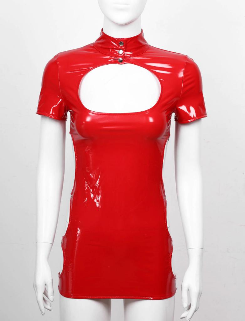 Rood kort wetlook jurkje jurk strak lak leren dames vrouwen, Maat 38/40 (M), Verzenden, Nieuw, Boven de knie