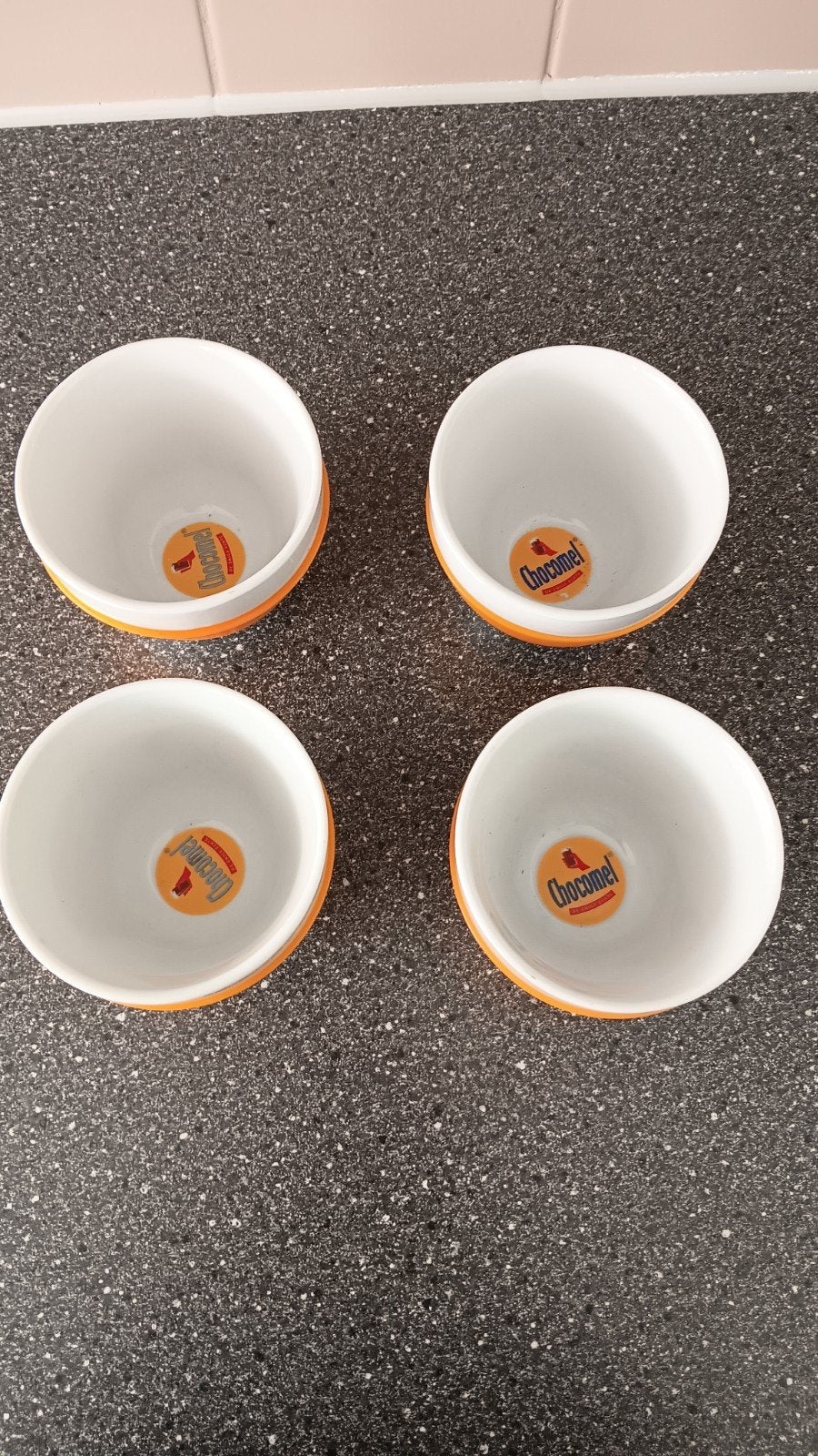 Chocomel bekers - set van 4, Ophalen of Verzenden, Zo goed als nieuw, Overige stijlen, Kop(pen) en/of Schotel(s)