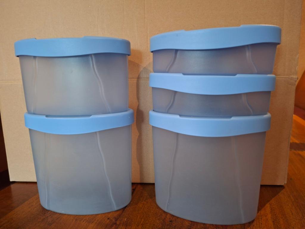 Set van 5 blauwe Tupperware bewaarbus - diverse maten, Ophalen of Verzenden, Gebruikt, Blauw, Kunststof