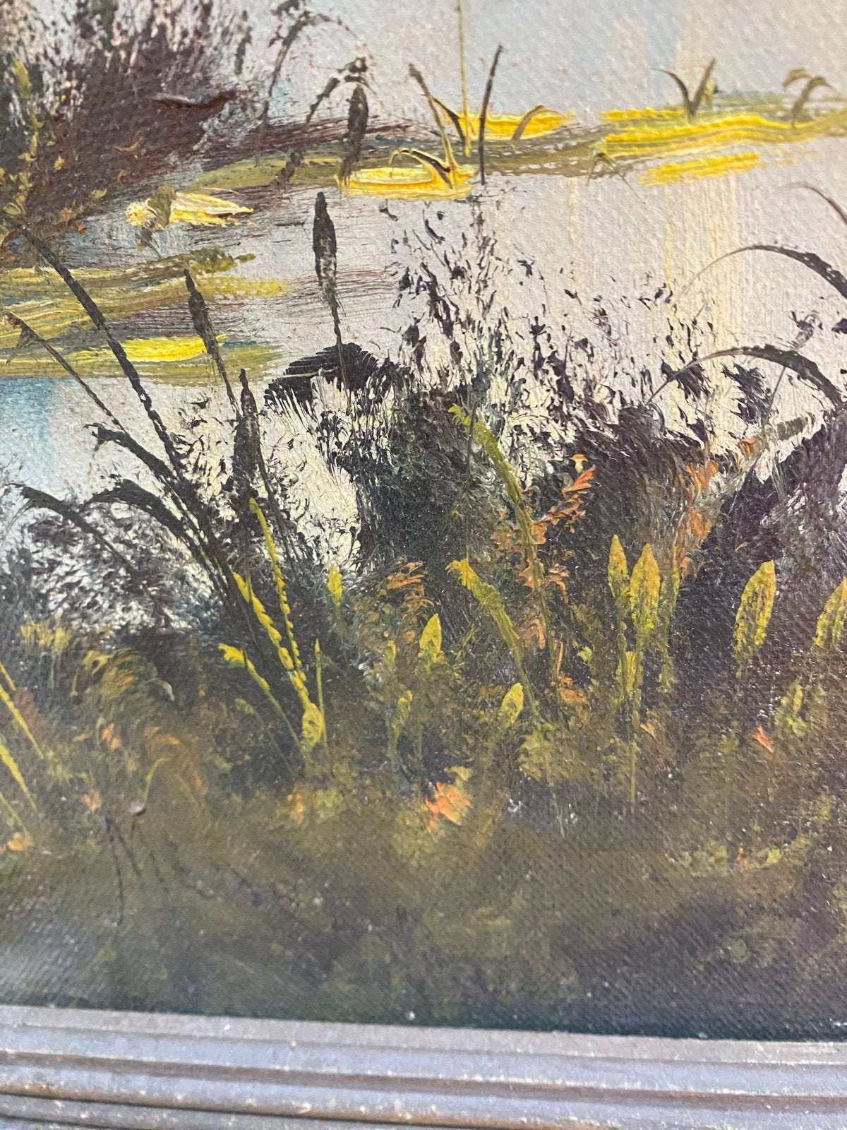 Schilderij Herfstlandschap met water en kar, Doek, Realistisch, Ophalen of Verzenden, Landschap
