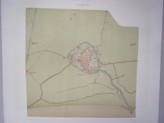 Schiedam Plattegrond van de. stad door Jacob van Deventer, 33 cm, Cartografie, Ophalen of Verzenden, Origineel