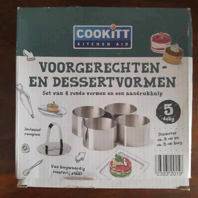 Voorgerechten- en dessertvormen, set van 4 ronde vormen, Overige typen, Ophalen of Verzenden, Zo goed als nieuw, Metaal