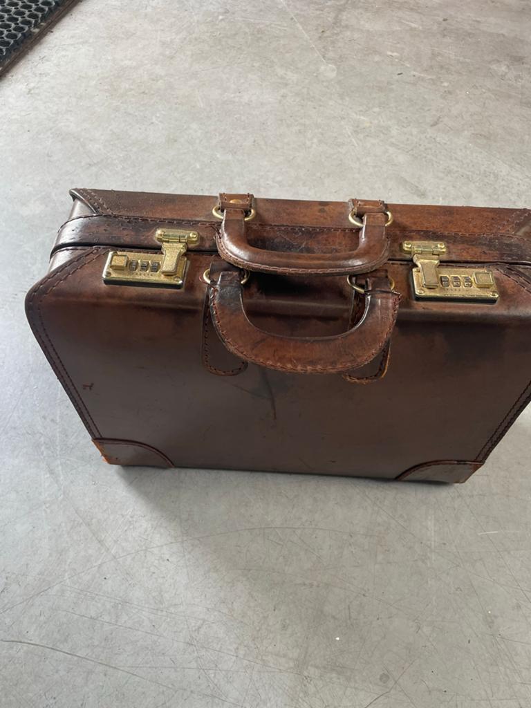 Vintage Leren Koffer - Bruin met Slot, Ophalen, Gebruikt, 50 tot 60 cm, Slot