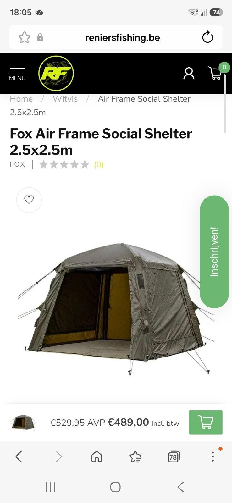 Fox Air Frame Social Shelter 2.5x2.5m - Nieuw in verpakking, Ophalen of Verzenden, Nieuw