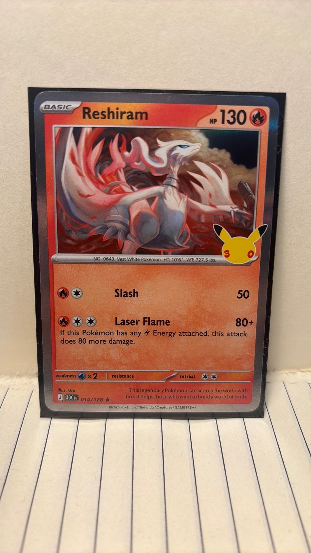 Reshiram 014/128 holo 30th Celebration Pokémon kaart, Ophalen of Verzenden, Nieuw