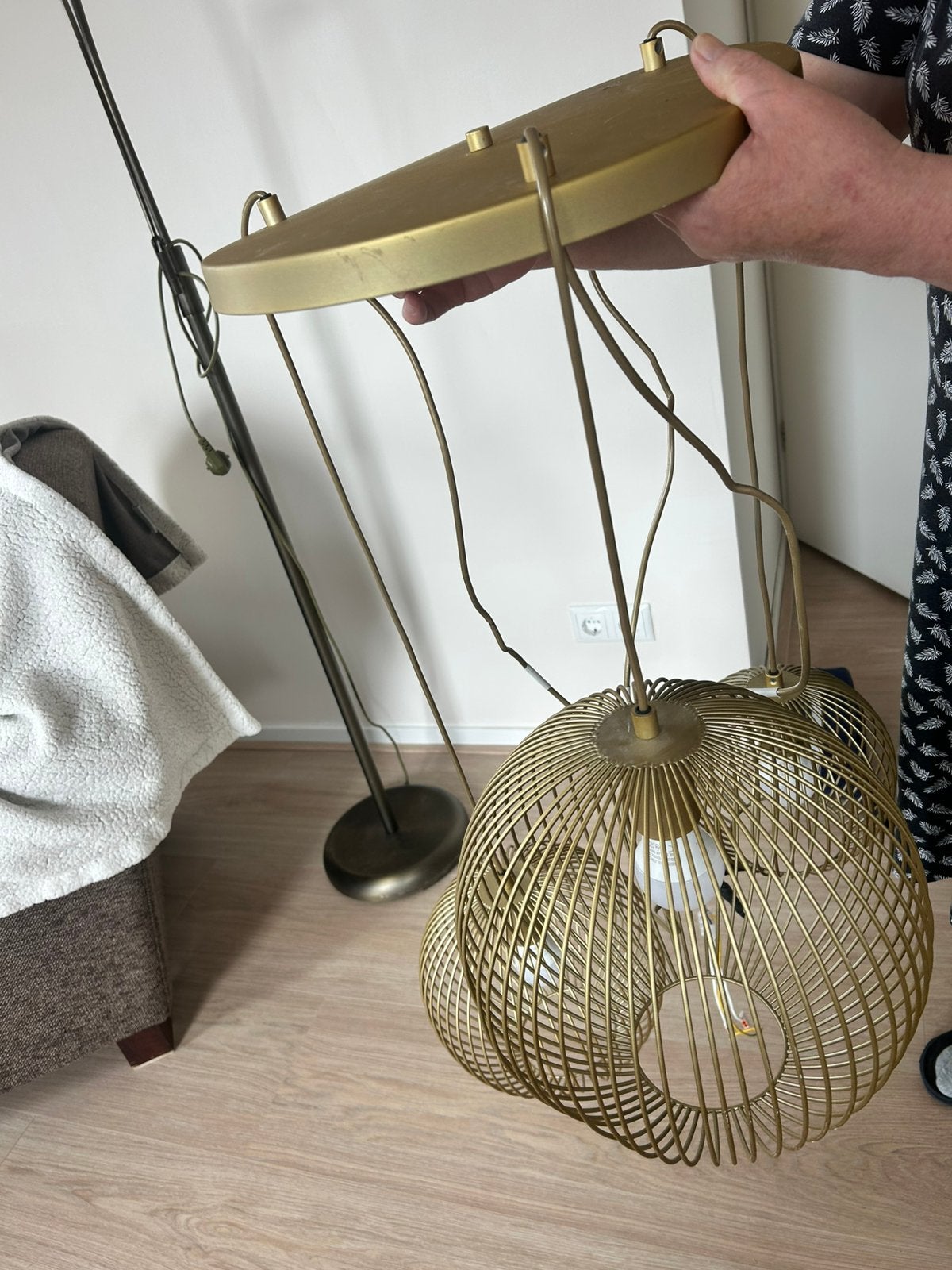 Hanglamp Nikki 3-lichts messing Ø60cm, Huis en Inrichting, Lampen | Hanglampen, Ophalen, Zo goed als nieuw