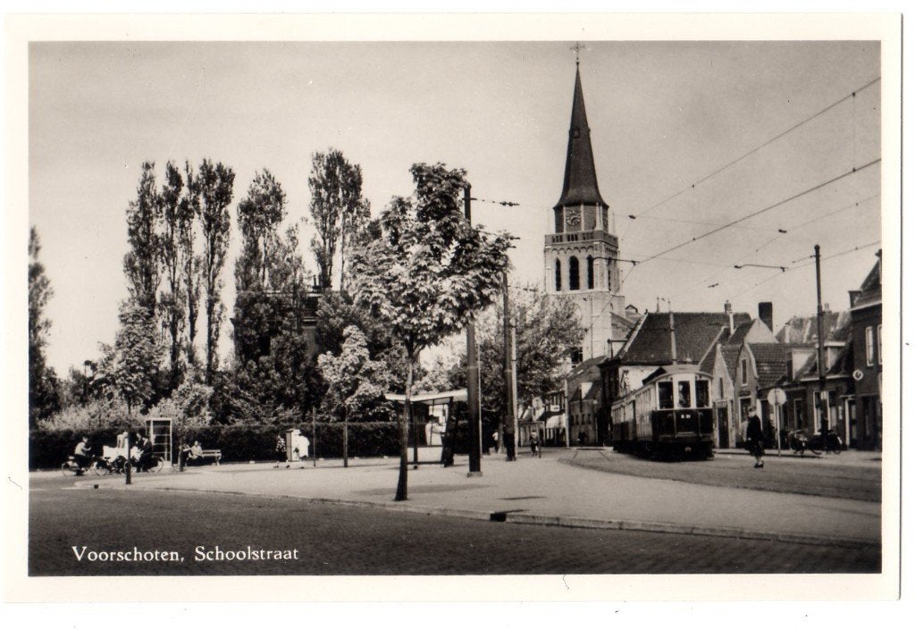 Voorschoten, Tram NZH, Schoolstraat, Verzenden, 1940 tot 1960, Ongelopen, Zuid-Holland