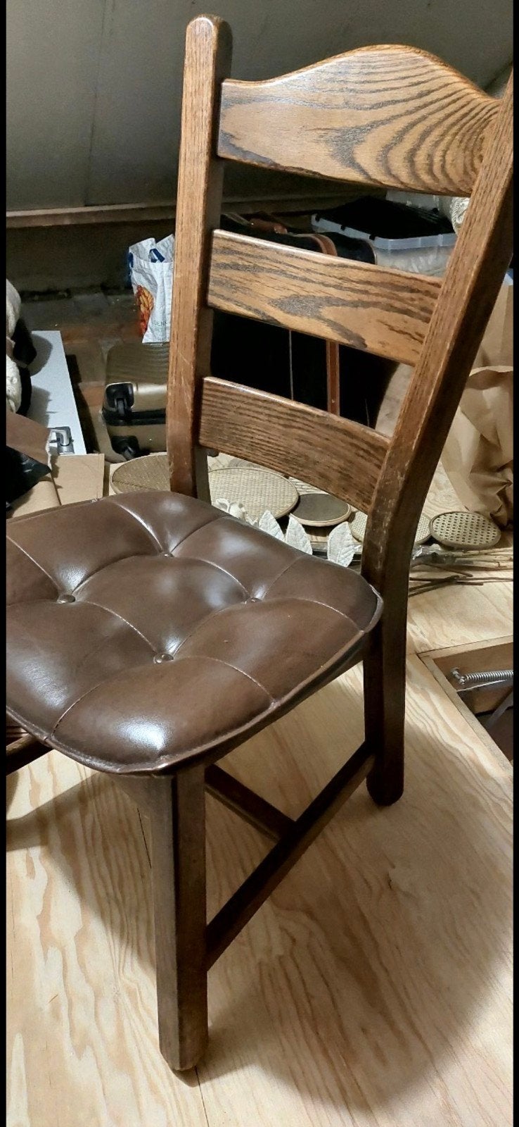 4x Zware kwaliteit stoelen met bruin kunstleren zitting, Antiek en Kunst, Ophalen