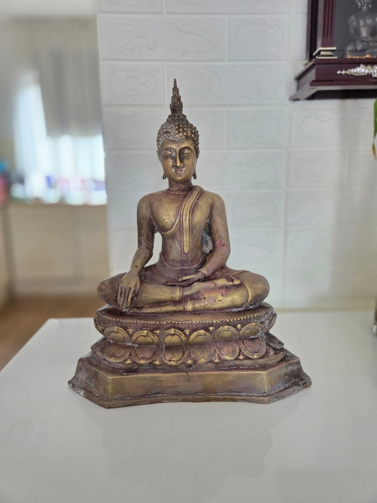 Mooi Zwaar Bronzen Boeddha Beeld - 8kg, 39cm hoog, Antiek en Kunst, Antiek | Koper en Brons, Ophalen of Verzenden