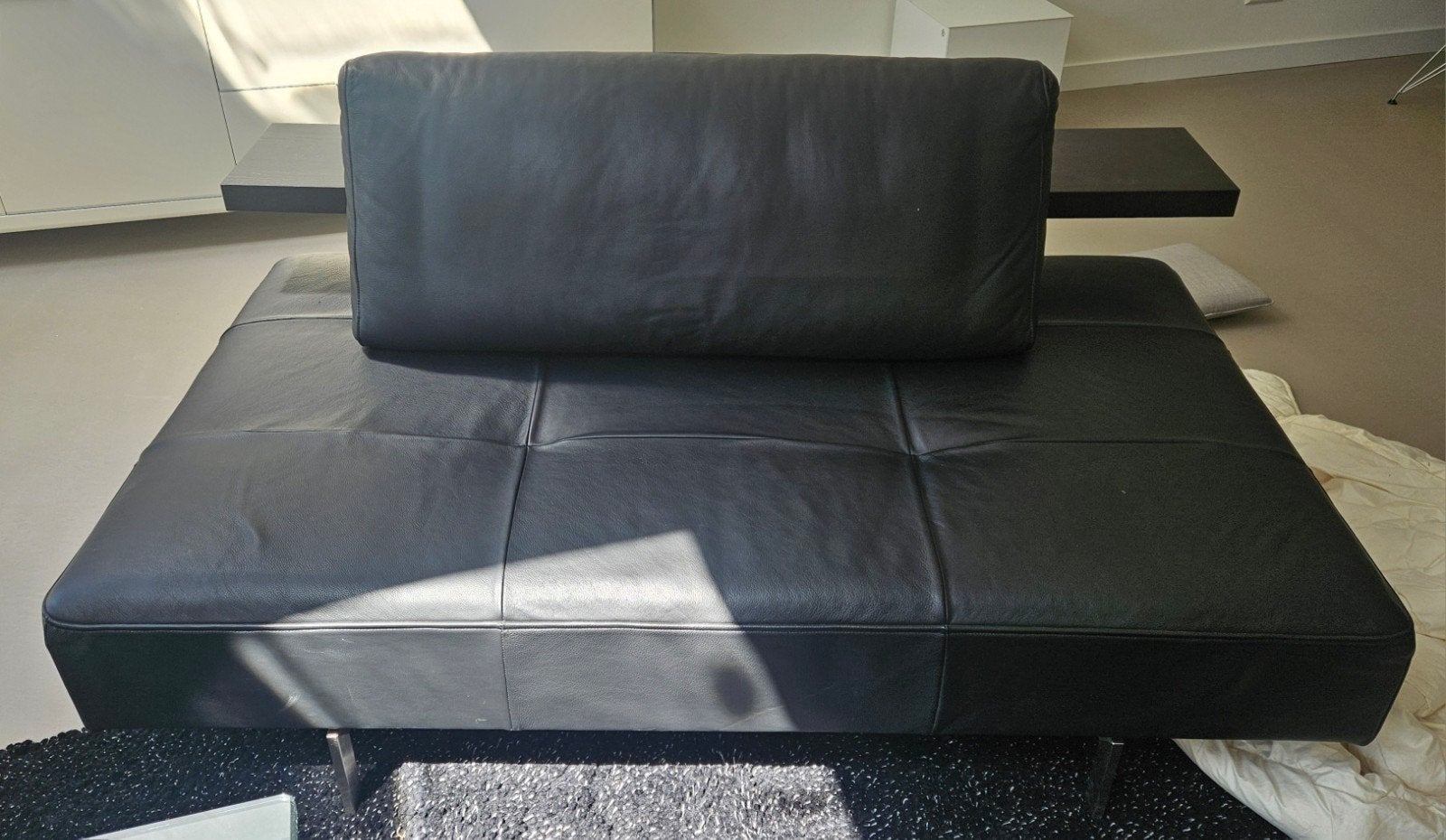 Rolf Benz Dono Edition 2-zitsbank uitschuifbaar zwart  leer, Huis en Inrichting, Ophalen, Modern design, 100 tot 125 cm, Tweepersoons
