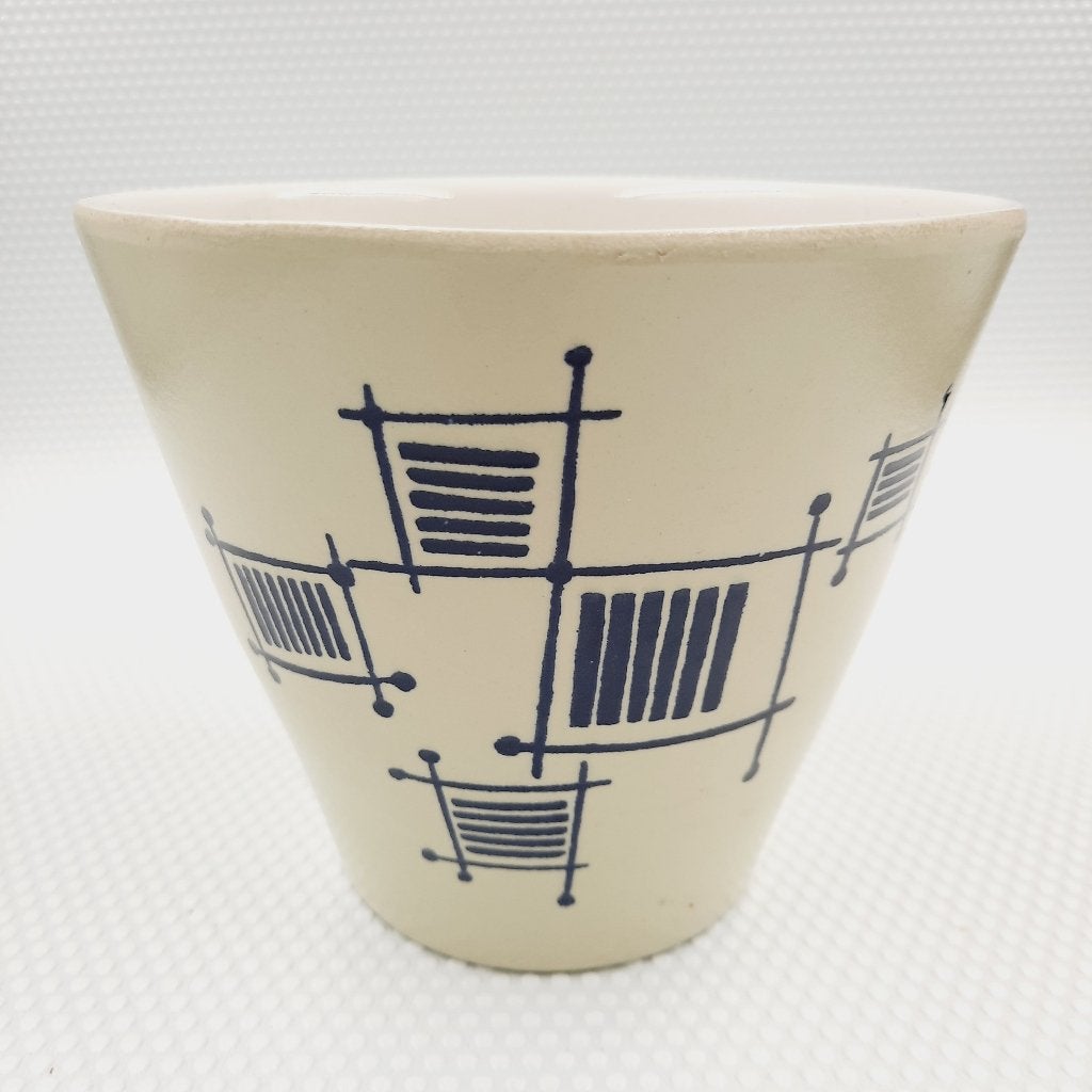 Vintage bloempot met blauw grafisch mid-century patroon, Ophalen of Verzenden, Huis en Inrichting