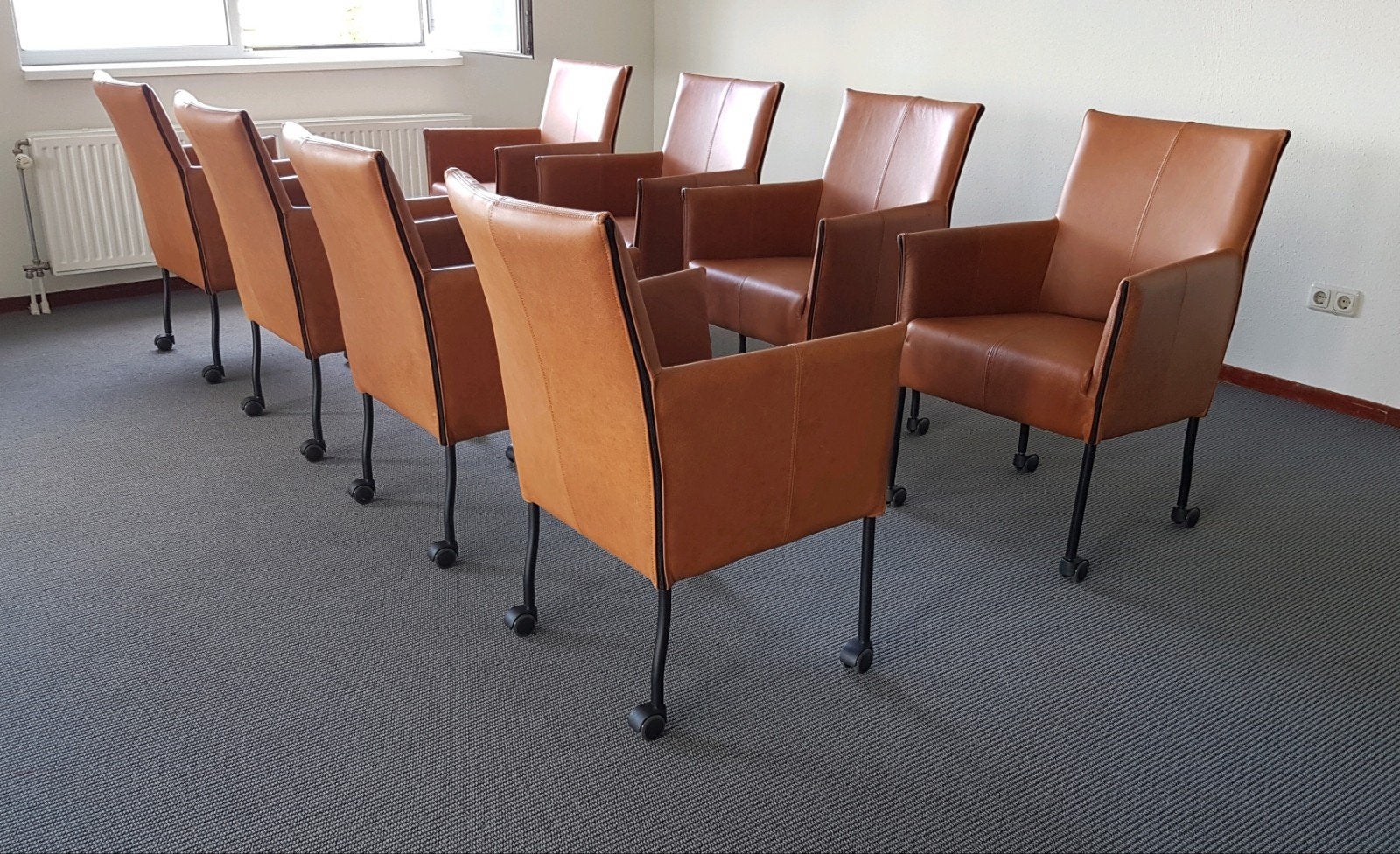 Comfortabele Design eetkamerstoelen Bruin Leer, cognac, Montis stijl, Bruin, Nieuw, Ophalen of Verzenden