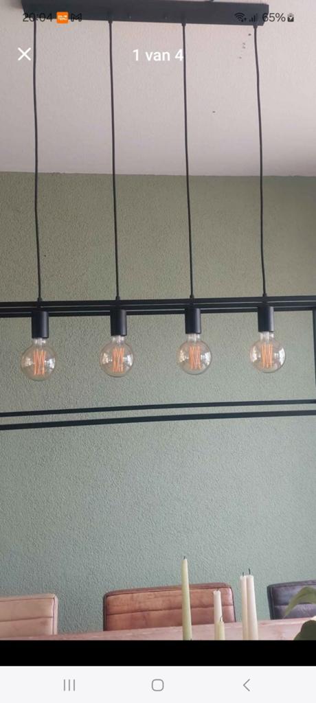 Industriële hanglamp met 4 lampen - Geldrop, Huis en Inrichting, Ophalen, Gebruikt, 50 tot 75 cm, Metaal