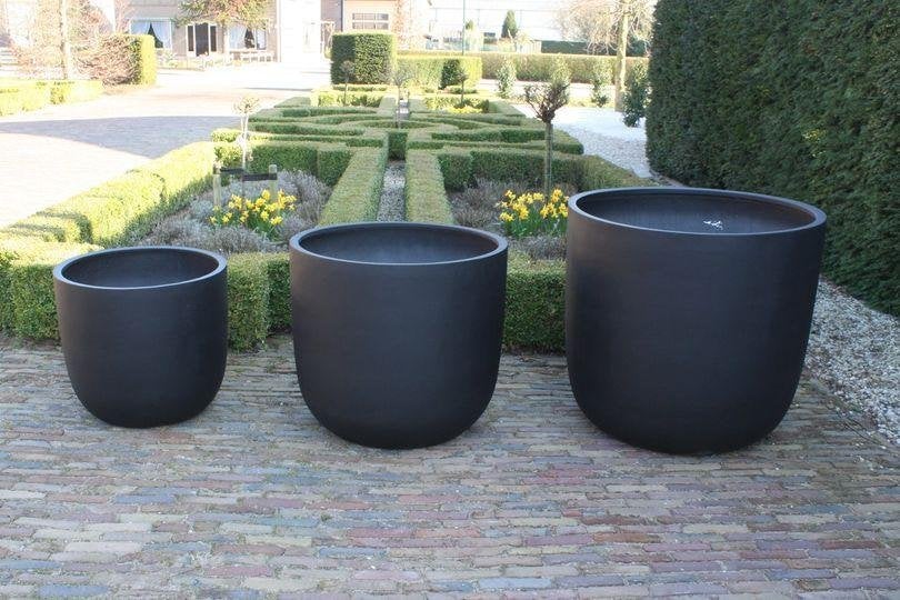 Grote ronde bloempotten Fiberstone antraciet terras 2 maten, Tuin en Terras, Ophalen, Overige materialen, 40 cm of meer, Rond