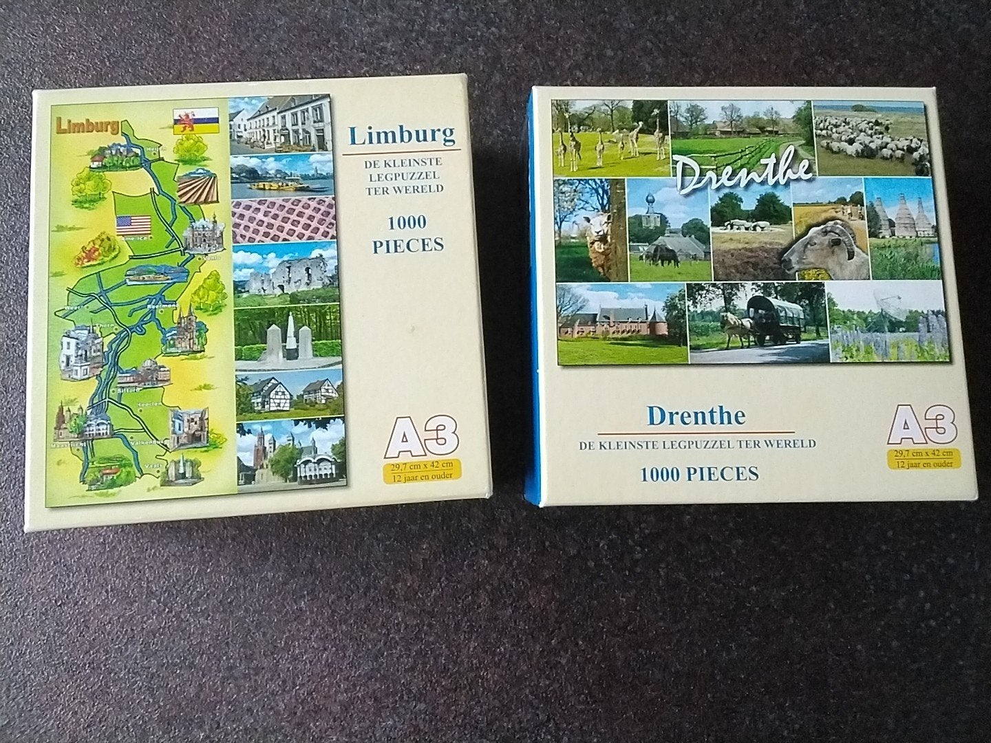 A3 Legpuzzels Limburg & Drenthe - 1000 stukjes per stuk, Ophalen of Verzenden, 500 t/m 1500 stukjes, Zo goed als nieuw, Legpuzzel