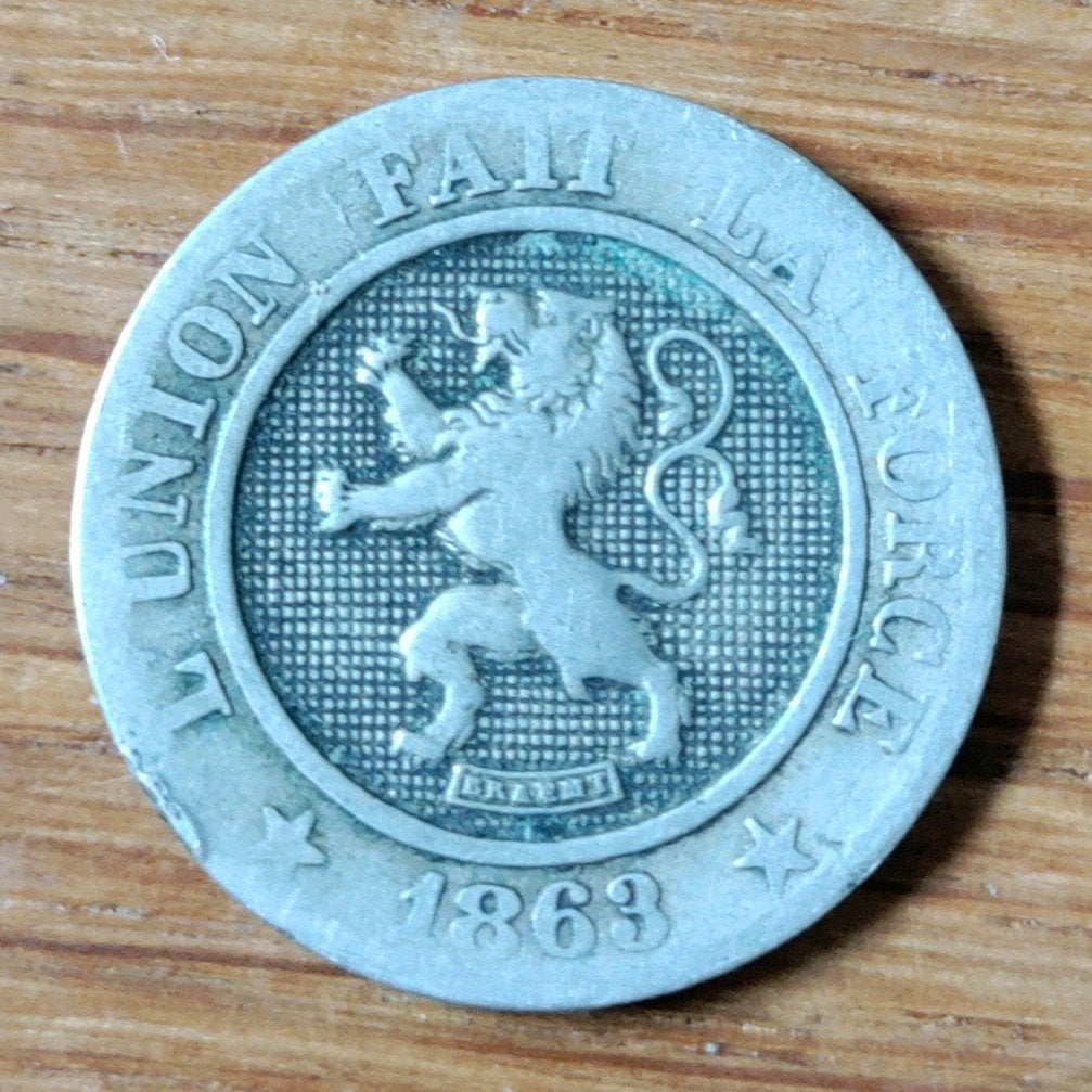 Prachtige antieke munt: Belgische 10 Centimes Leopold I 1863, Ophalen of Verzenden, Losse munt