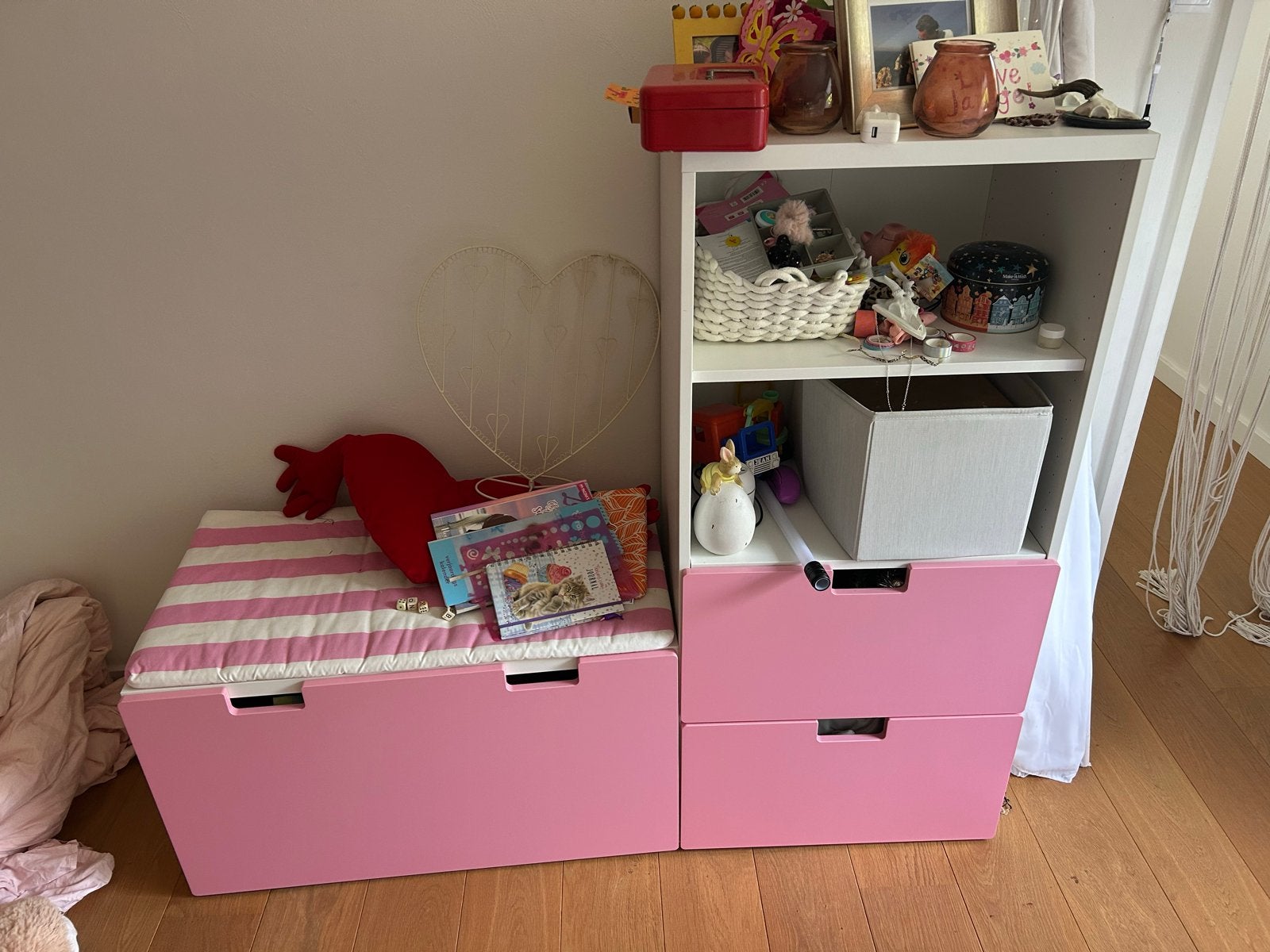 Roze ikea opbergmeubel met lades en open vakken, Ophalen, Gebruikt, 100 tot 150 cm, Met lade(s)