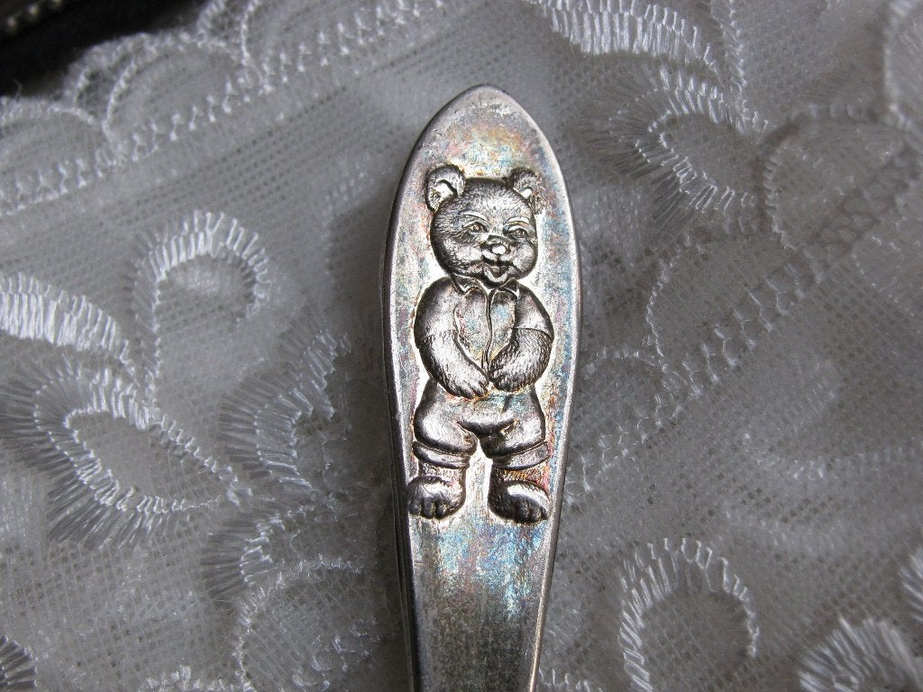 Vintage Kinder Vork met Beer / Teddybeer - Gemerkt 90, Verzenden