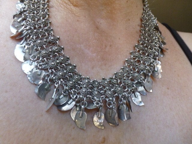 Antiek Zilveren Rajasthan Collier talloze Paisley Pampels, Verzenden, Zilver, Ketting