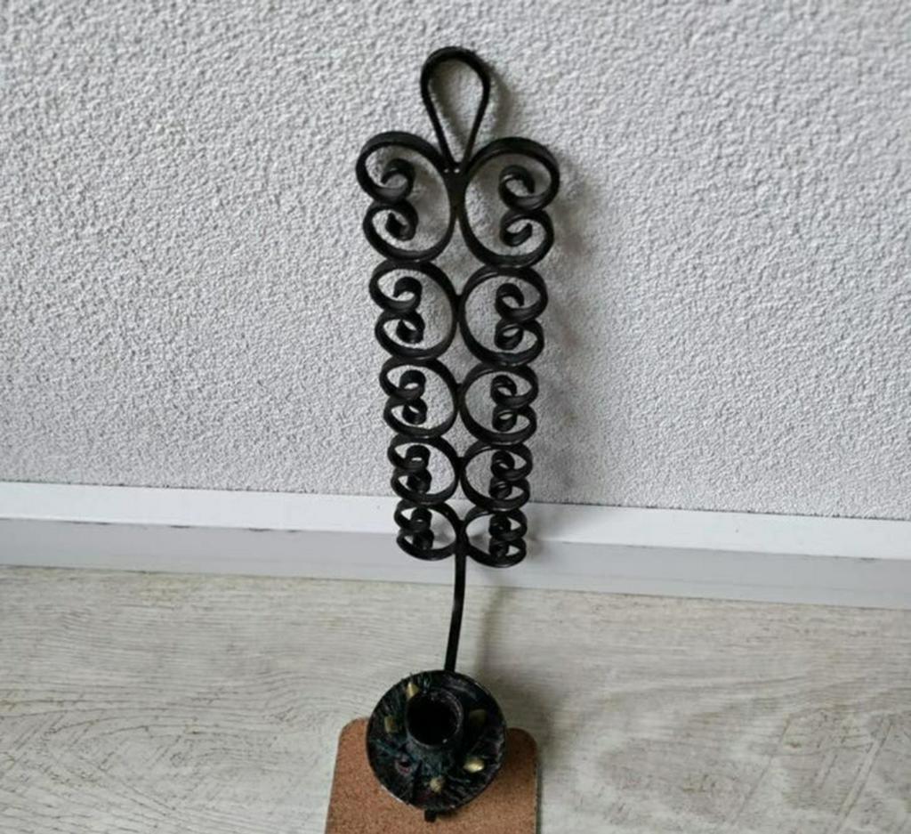 Wand,muur,hanger,zwart,Kandelaar,metaal,Kaars,Wandkandelaar, Antiek en Kunst, Ophalen of Verzenden