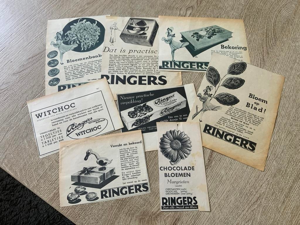 Oude advertenties van Ringers chocolade, Ophalen of Verzenden, Zo goed als nieuw, Reclamebord