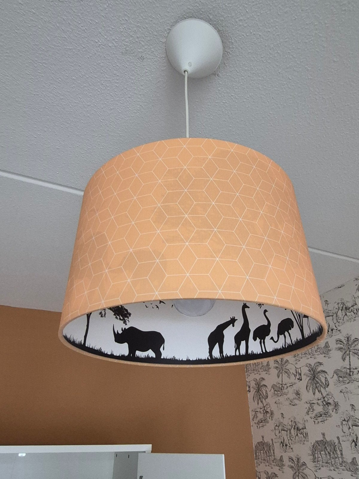 Oranje dieren hanglamp Safari, Binnenzijde doorschijnend, Huis en Inrichting, Ophalen, Safari, Kinderkamer, Textiel, E27 (groot)