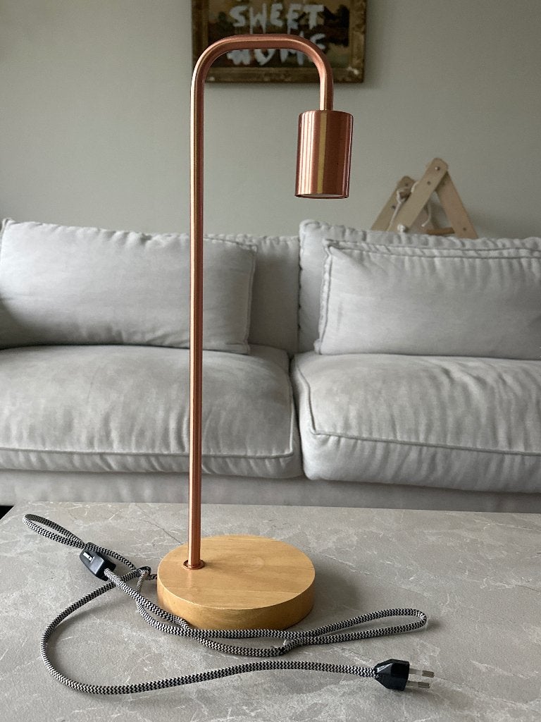 Koperen tafellamp met messing voet, Gebruikt, E27 (groot), Sfeerlamp, Overige kleuren