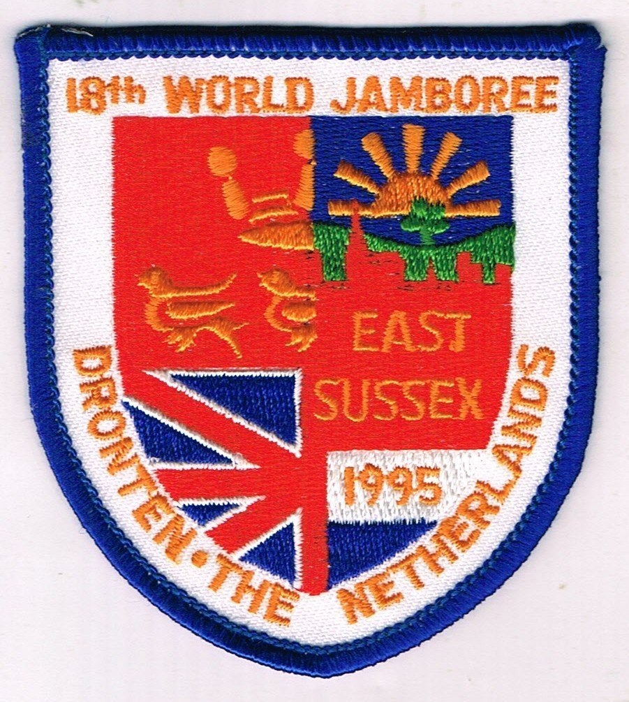 scouting Wereld Jamboree 1995 EAST SUSSEX badge, Verzamelen, Ophalen of Verzenden, Nieuw, Embleem, Speld of Insigne