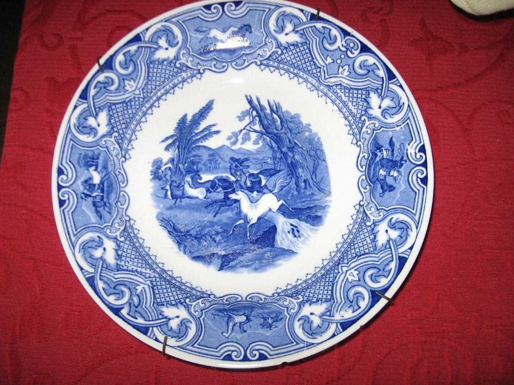 Blauw bord met jachttafereel van petrus regout lasso. Bekijk, Huis en Inrichting, Ophalen of Verzenden, Zo goed als nieuw, Blauw