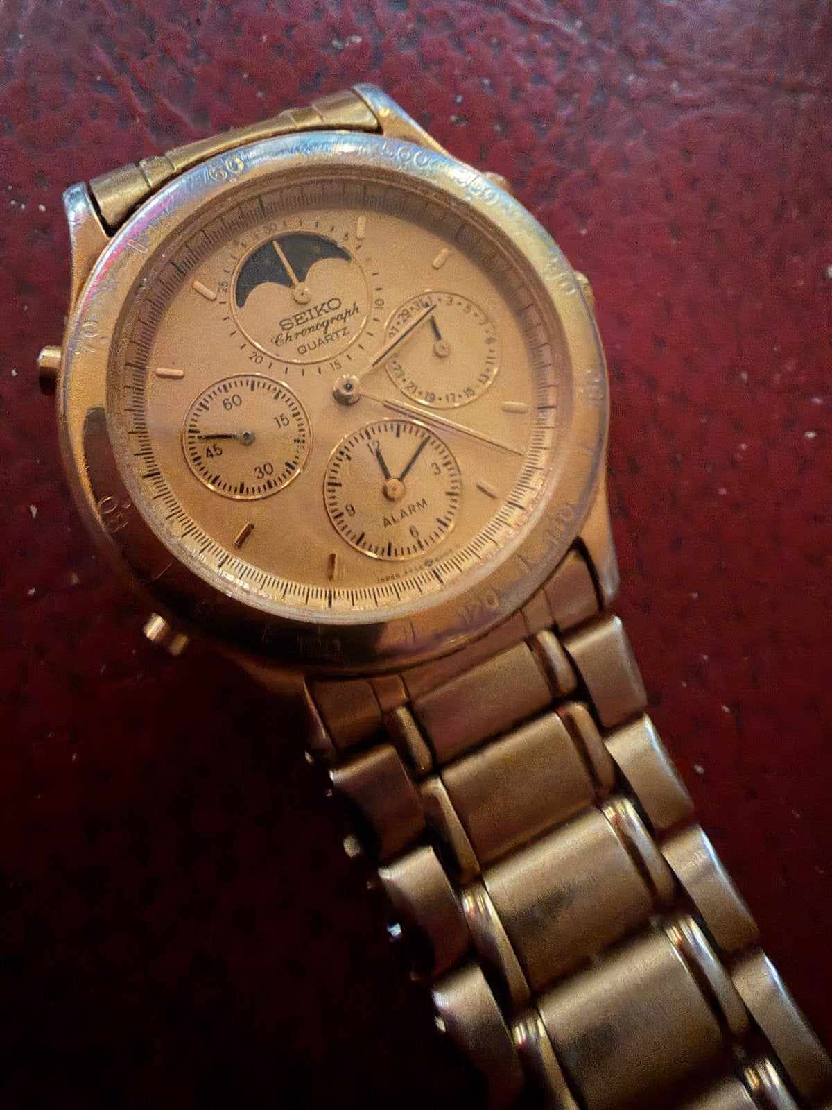 Vintage Seiko Chronograph Quartz Polshorloge Goudkleurig, Ophalen, @gmail.com, Polshorloge, Seiko