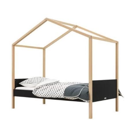Bopita Huisbed Liam Zwart/Naturel 90 x 200 cm Nieuw in Doos!, Ophalen, 85 tot 100 cm, Nieuw, Lattenbodem