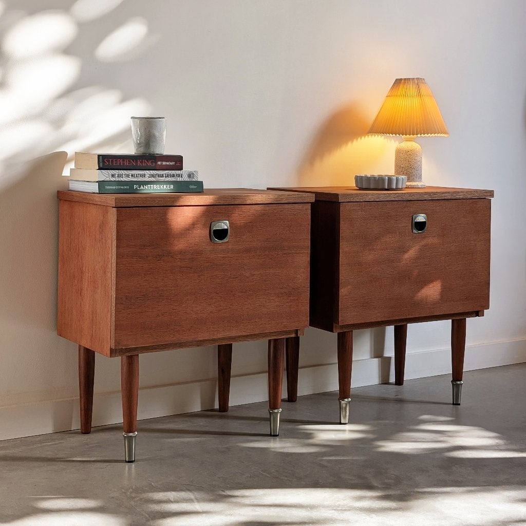 MID-CENTURY NACHTKASTJES, Ophalen, Zo goed als nieuw, 45 tot 65 cm, Minder dan 55 cm