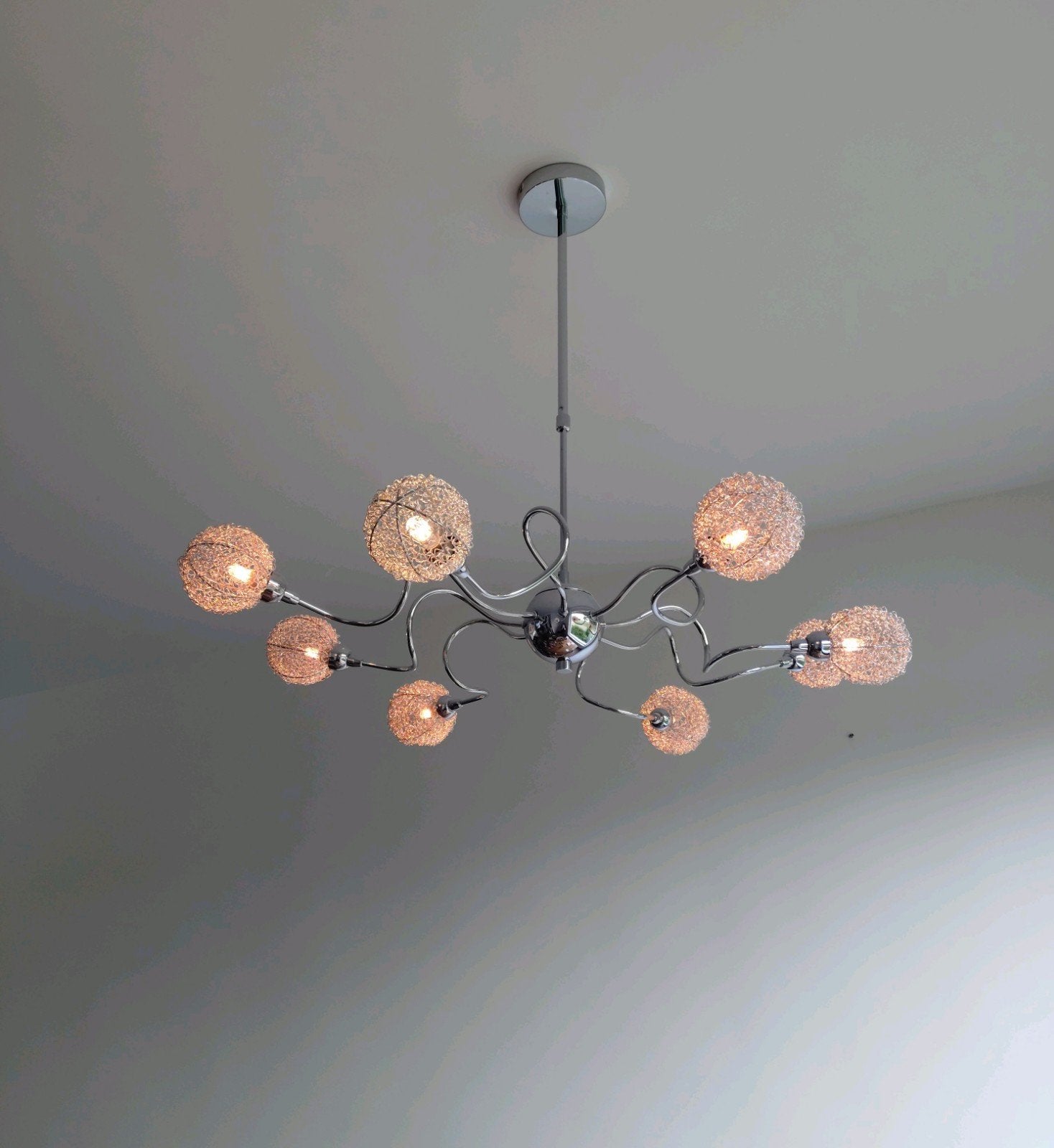 Mooie hanglamp met 8 bolletjes, dimbaar, Ophalen, Gebruikt, Metaal