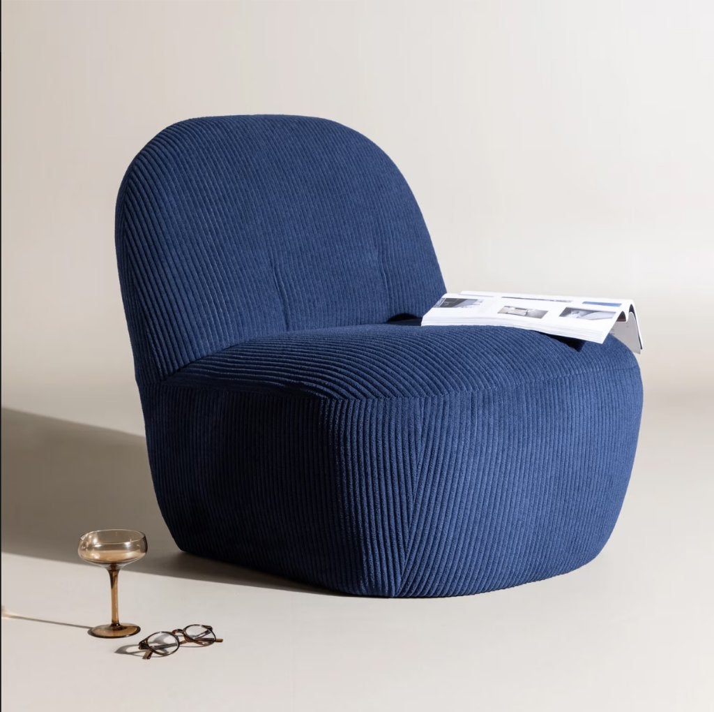 Fauteuil Hadiyah Rib, kleur Blauw, Ophalen, Zo goed als nieuw, 75 tot 100 cm, 50 tot 75 cm