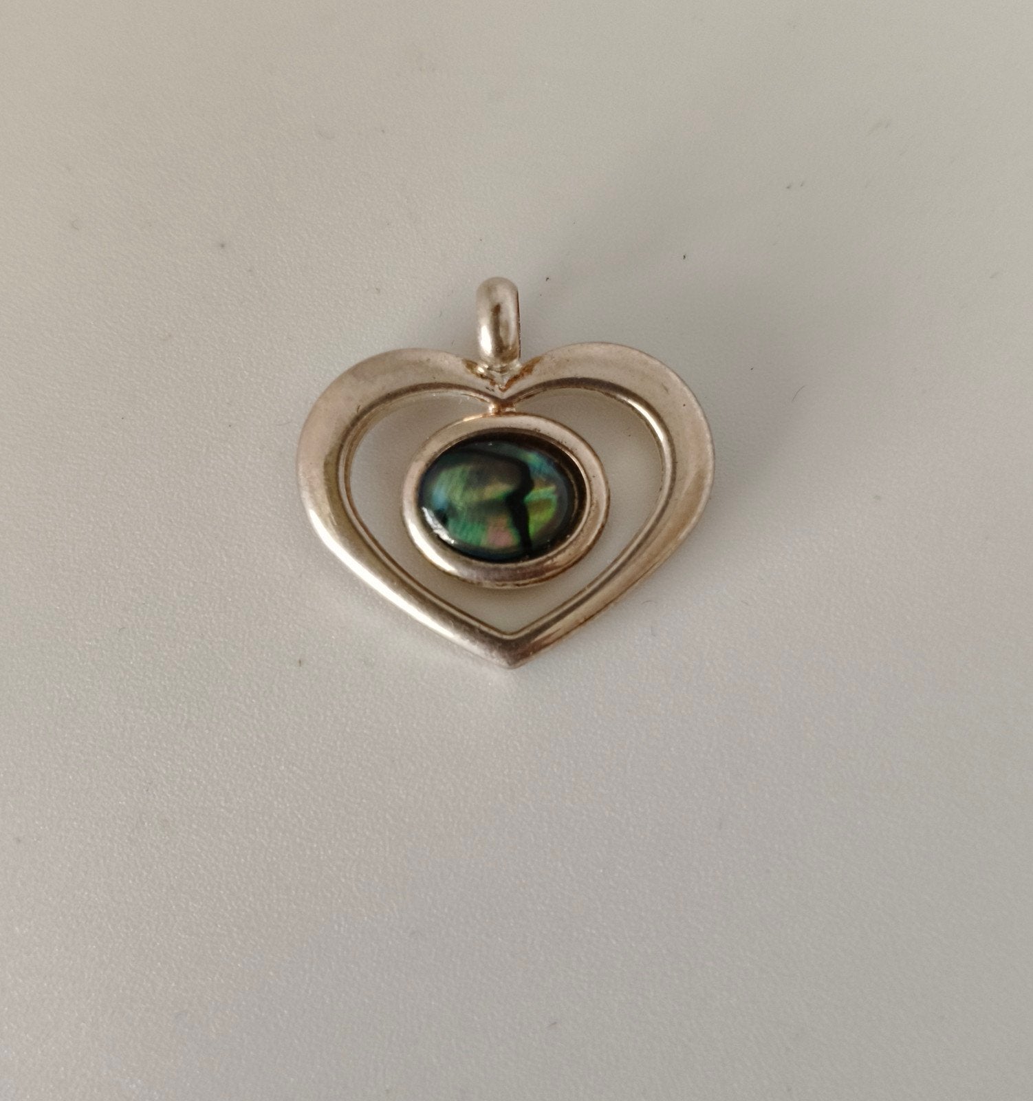Verzilverd hartje met abalone-schelp hanger - 2,8cm, Ophalen of Verzenden