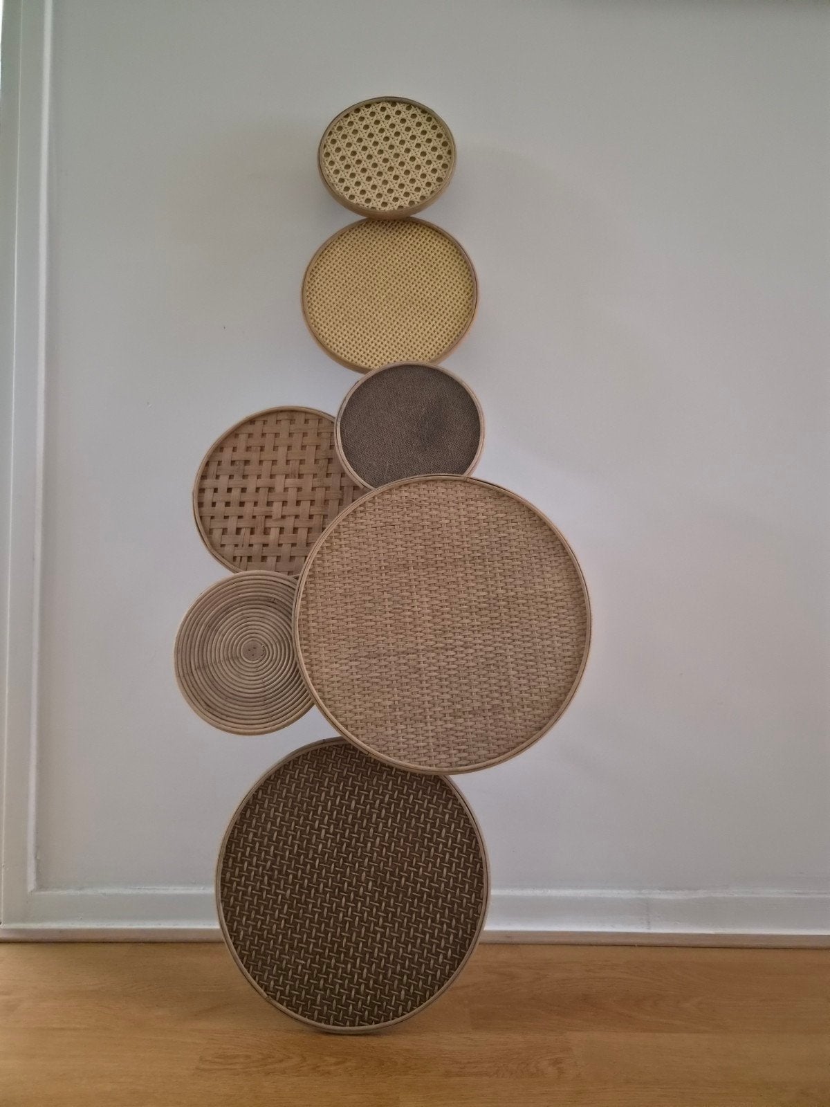 Decoratieve wandcirkels van bamboe en rotan, Ophalen, Boho, Decoratieobject, Zo goed als nieuw