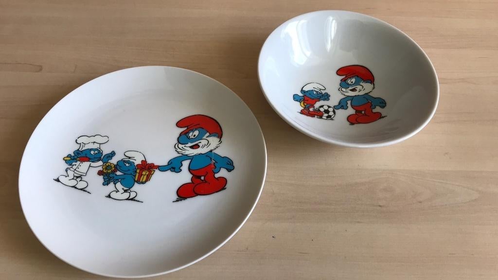 Servies smurf kom en bordje Peyo, Ophalen of Verzenden, Gebruikt, Gebruiksvoorwerp
