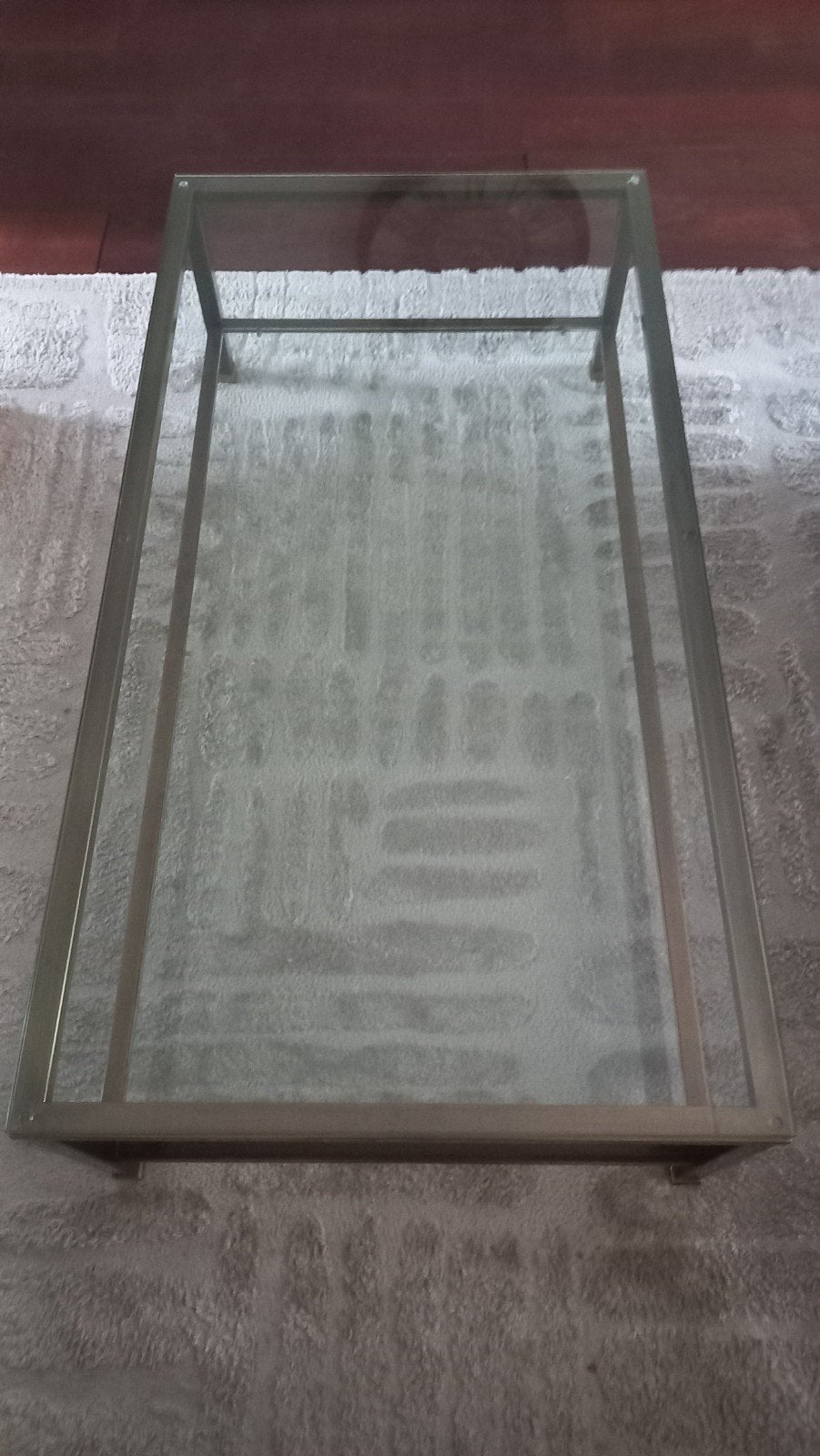 Rechthoekige glazen salontafel met bronzen frame, Huis en Inrichting, Tafels | Salontafels, Ophalen, 100 tot 150 cm, 50 tot 100 cm