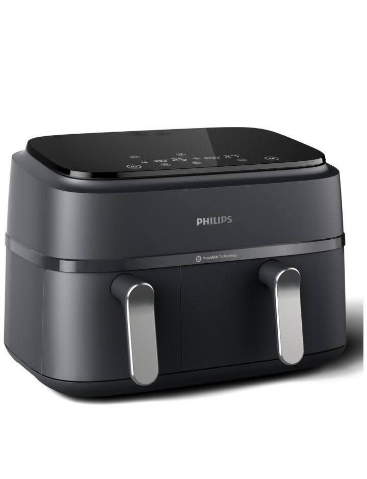 Zwart/zilver Philips 3000 Series Dual Airfryer.., Witgoed en Apparatuur, Airfryers, Ophalen, Zo goed als nieuw, Airfryer XXL, 1500 gram of meer