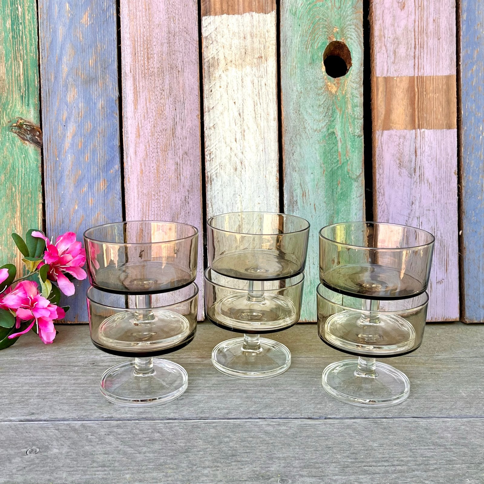 Set vintage glazen coupes rookglas dessertglazen coupes, Ophalen of Verzenden