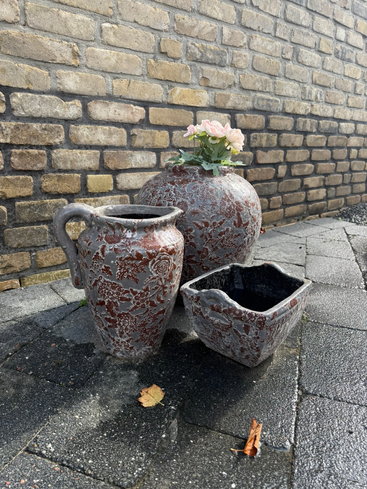 Prachtige set tuinpotten / kruiken vaas bloemot, Ophalen, Zo goed als nieuw, Rond, Steen