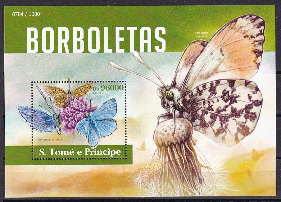 Sao Tomé et Principé Blok 1117 Vlinders 2015 postfris, Ophalen of Verzenden, Postfris, Dier of Natuur