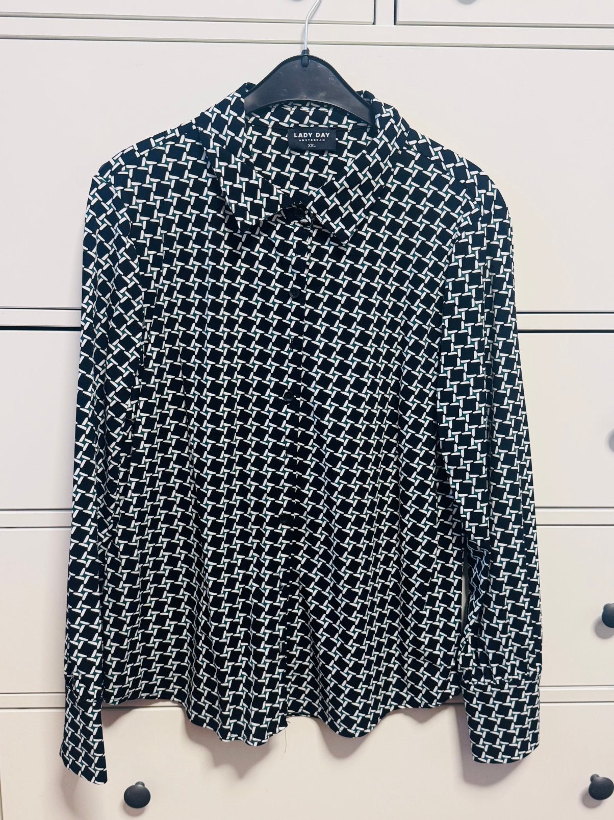 Lady Day zwart witte blouse maat XXL travelstof, Verzenden, Nieuw, Maat 46/48 (XL) of groter, Zwart