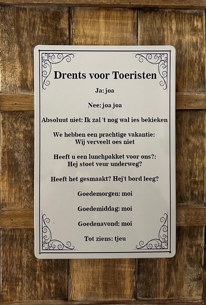 Drents voor toeristen reclamebord van metaal wandbord deco, Info@deconoord.nl, Deco Noord, Nieuw, Ophalen of Verzenden